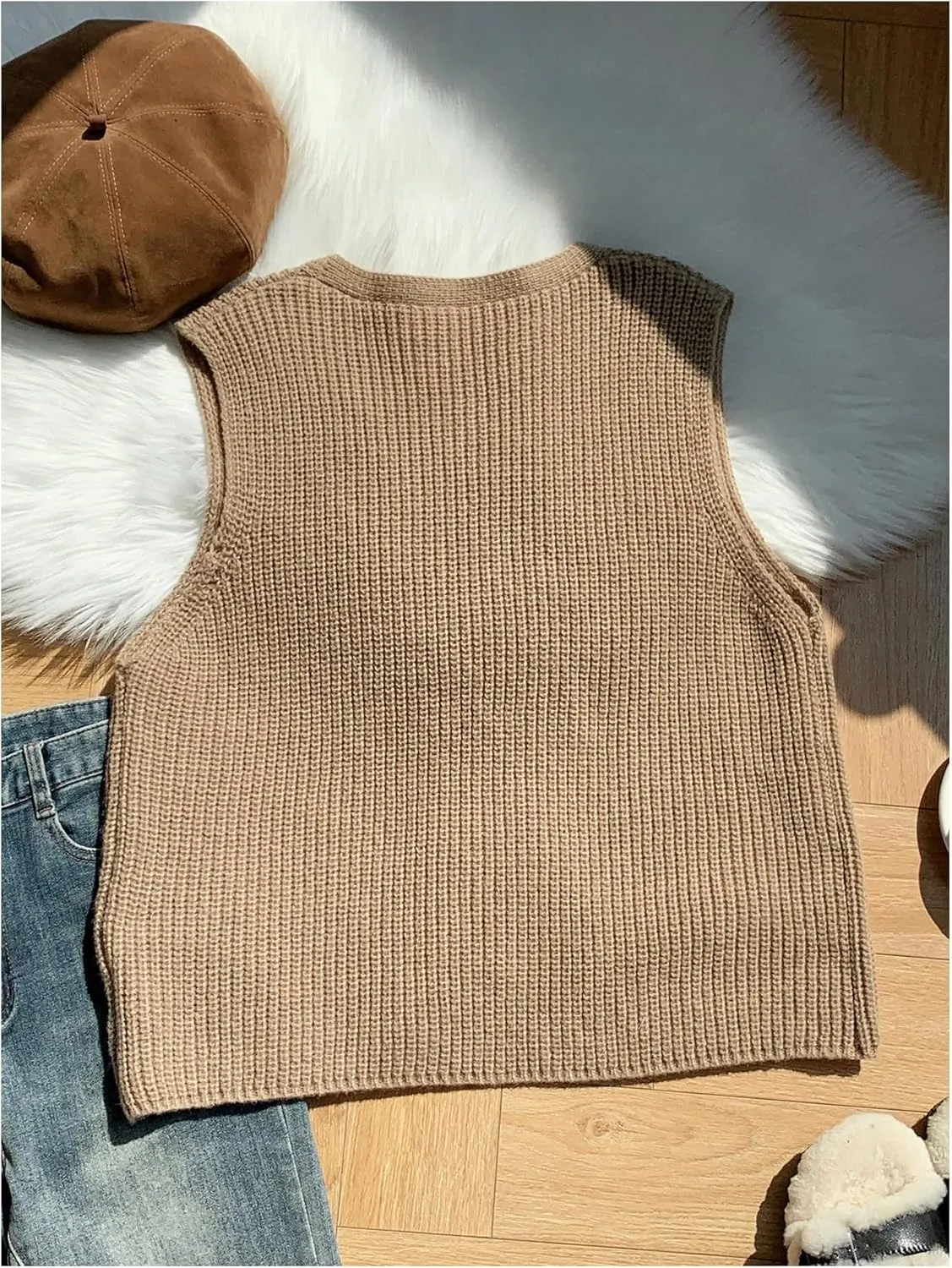Verdusa Women's Plus Size Bow Tie Front Sweater Vests Sleeveless V Neck Knitted Cardigan Outwear