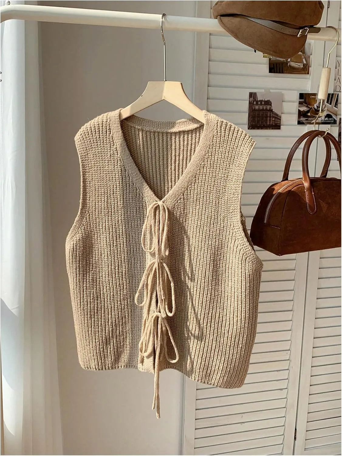 Verdusa Women's Plus Size Bow Tie Front Sweater Vests Sleeveless V Neck Knitted Cardigan Outwear