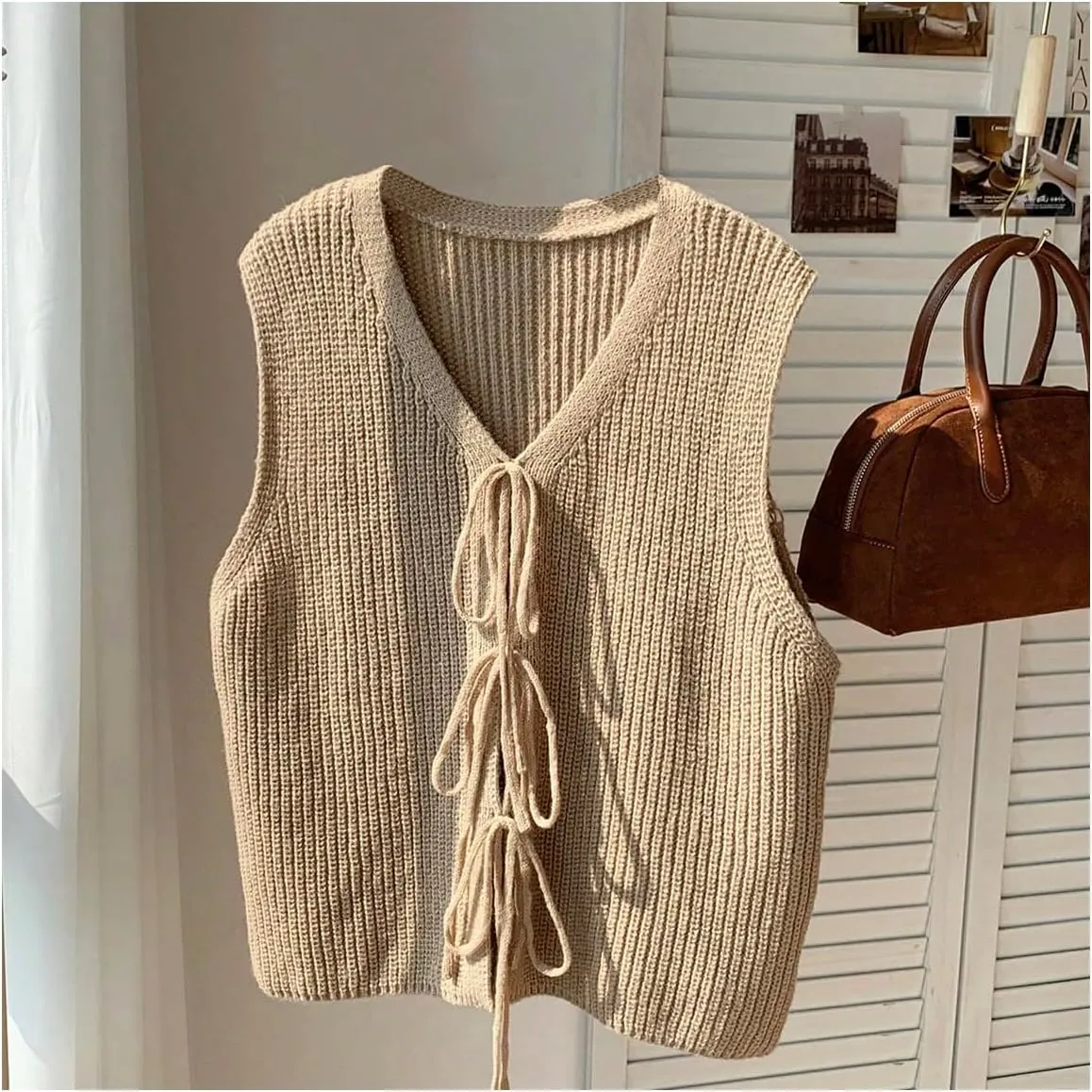 Verdusa Women's Plus Size Bow Tie Front Sweater Vests Sleeveless V Neck Knitted Cardigan Outwear
