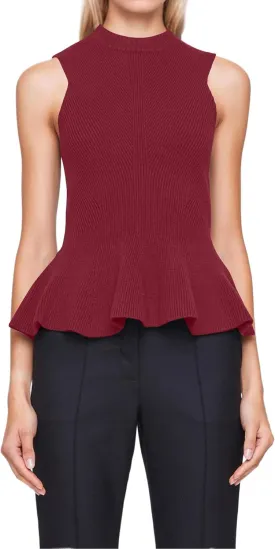 Women Turtleneck Peplum Tank Tops Ribbed Knit Sweater Vests Sleeveless Ruffle Tank Tops Mock Neck Fitted Shirts Tops