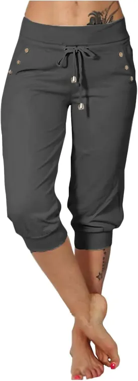 Womens Capri Pants High Waisted Drawstring Joggers Stretch Lightweight Casual Hiking Yoga Plus Size Pants with Pockets