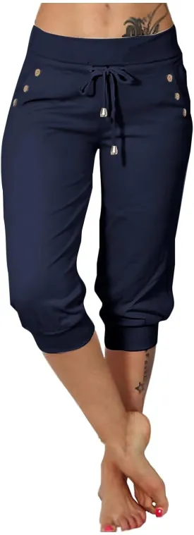 Womens Capri Pants High Waisted Drawstring Joggers Stretch Lightweight Casual Hiking Yoga Plus Size Pants with Pockets
