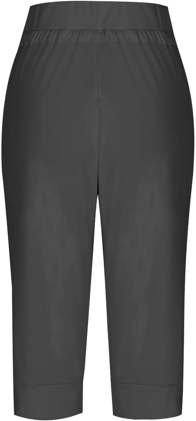 Womens Capri Pants High Waisted Drawstring Joggers Stretch Lightweight Casual Hiking Yoga Plus Size Pants with Pockets