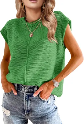 Womens Summer Cap Sleeve Tops 2025 Trendy Loose Knit Sweater Vests Cute Shirts Outfits Spring Fall Casual Tops