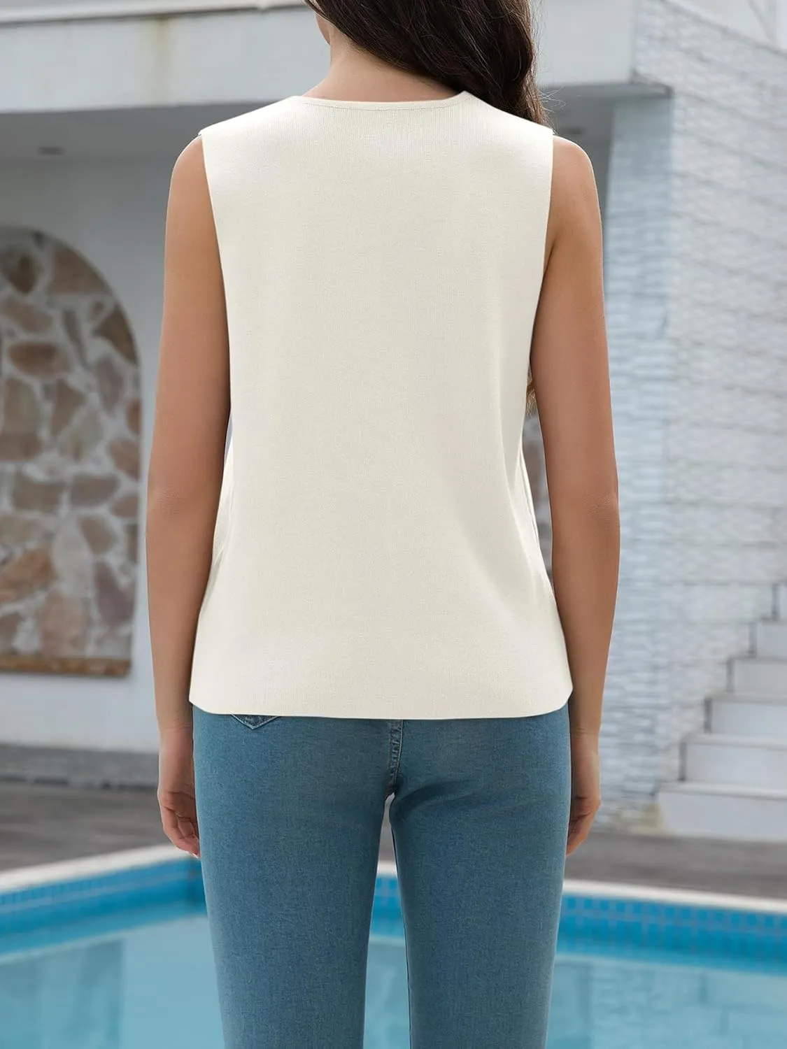 Women's Sweater Vests Summer V Neck Knit Tank Tops Crochet Button Down Sleeveless Y2k Shirts