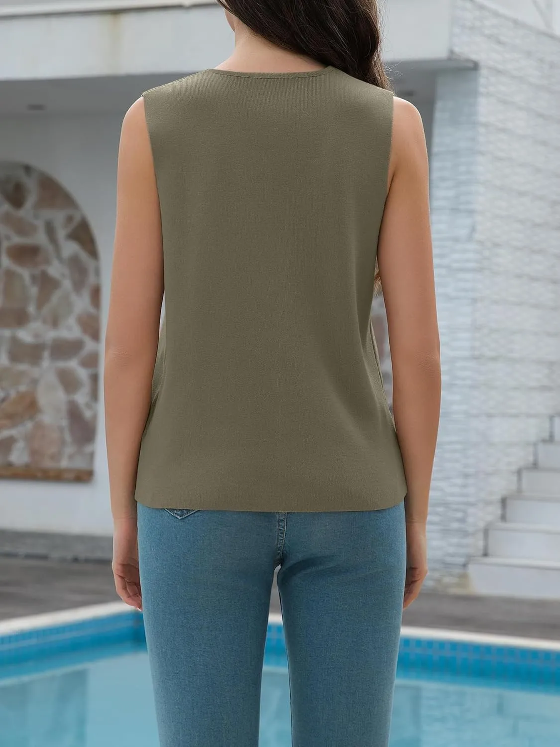 Women's Sweater Vests Summer V Neck Knit Tank Tops Crochet Button Down Sleeveless Y2k Shirts
