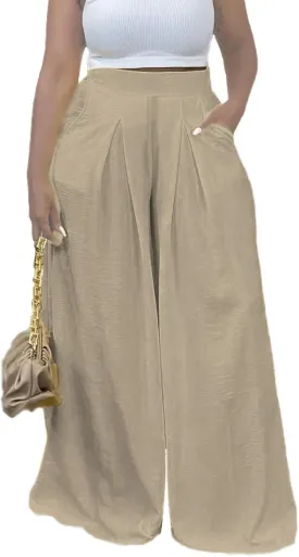 Women's Wide Leg Long Palazzo Pants High Waist Loose Fit Casual Flowy Pants Trousers with Pockets