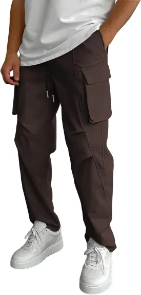 WZIKAI Men's Casual Cargo Pants Elastic Waist Drawstring Joggers Pants Athletic Techwear Jogging Sweatpants with Pockets