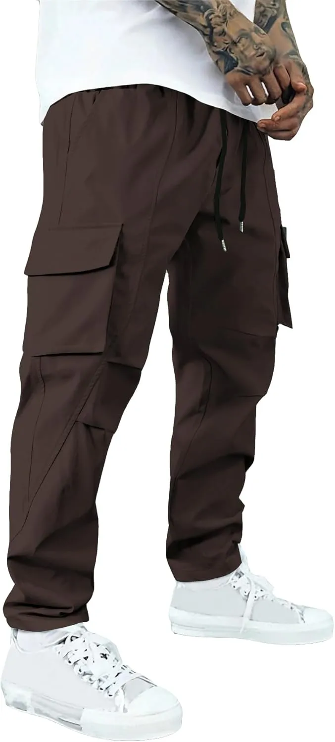 WZIKAI Men's Casual Cargo Pants Elastic Waist Drawstring Joggers Pants Athletic Techwear Jogging Sweatpants with Pockets