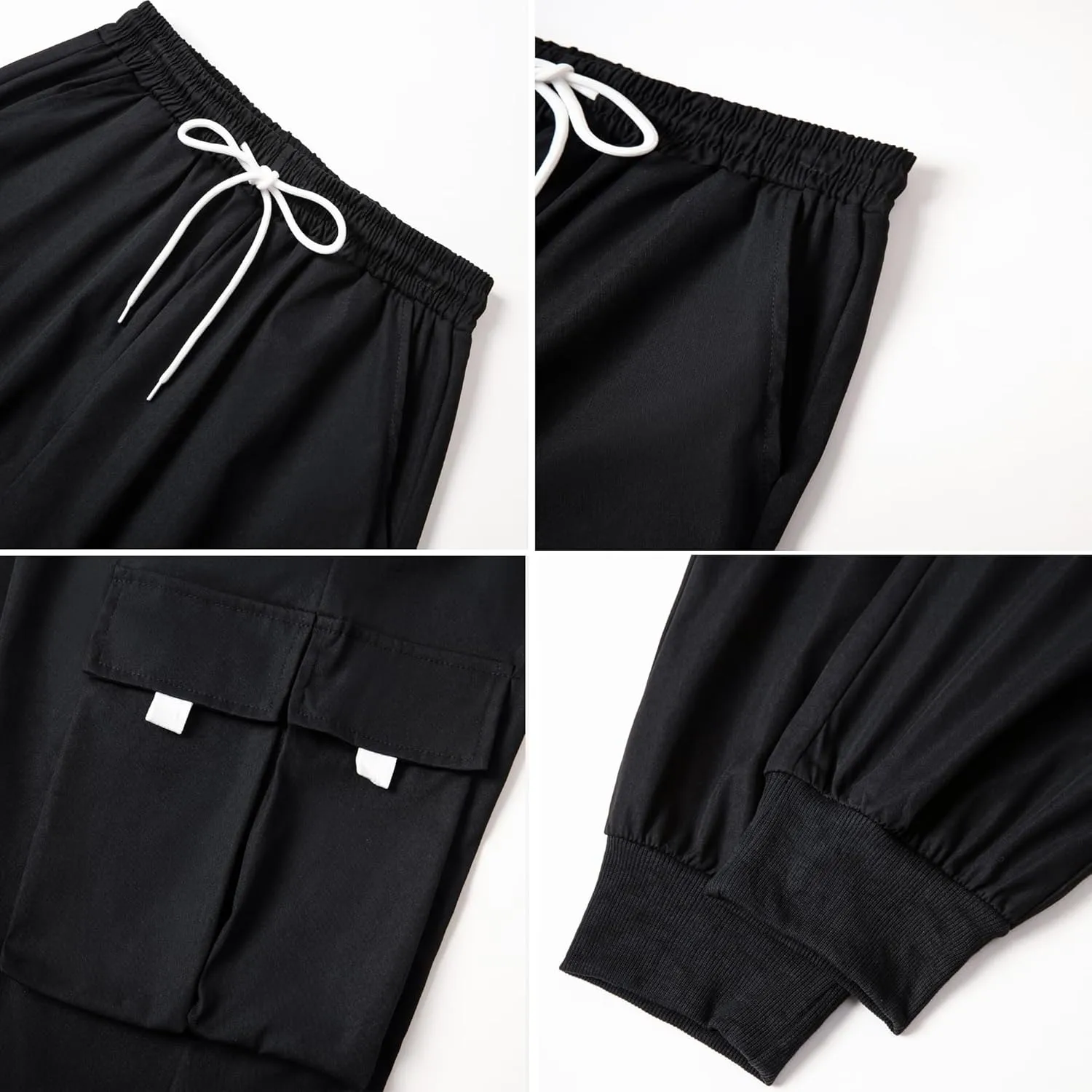 WZIKAI Men's Casual Cargo Pants Elastic Waist Drawstring Tapered Pants Athletic Techwear Joggers Pants with Flap Pockets