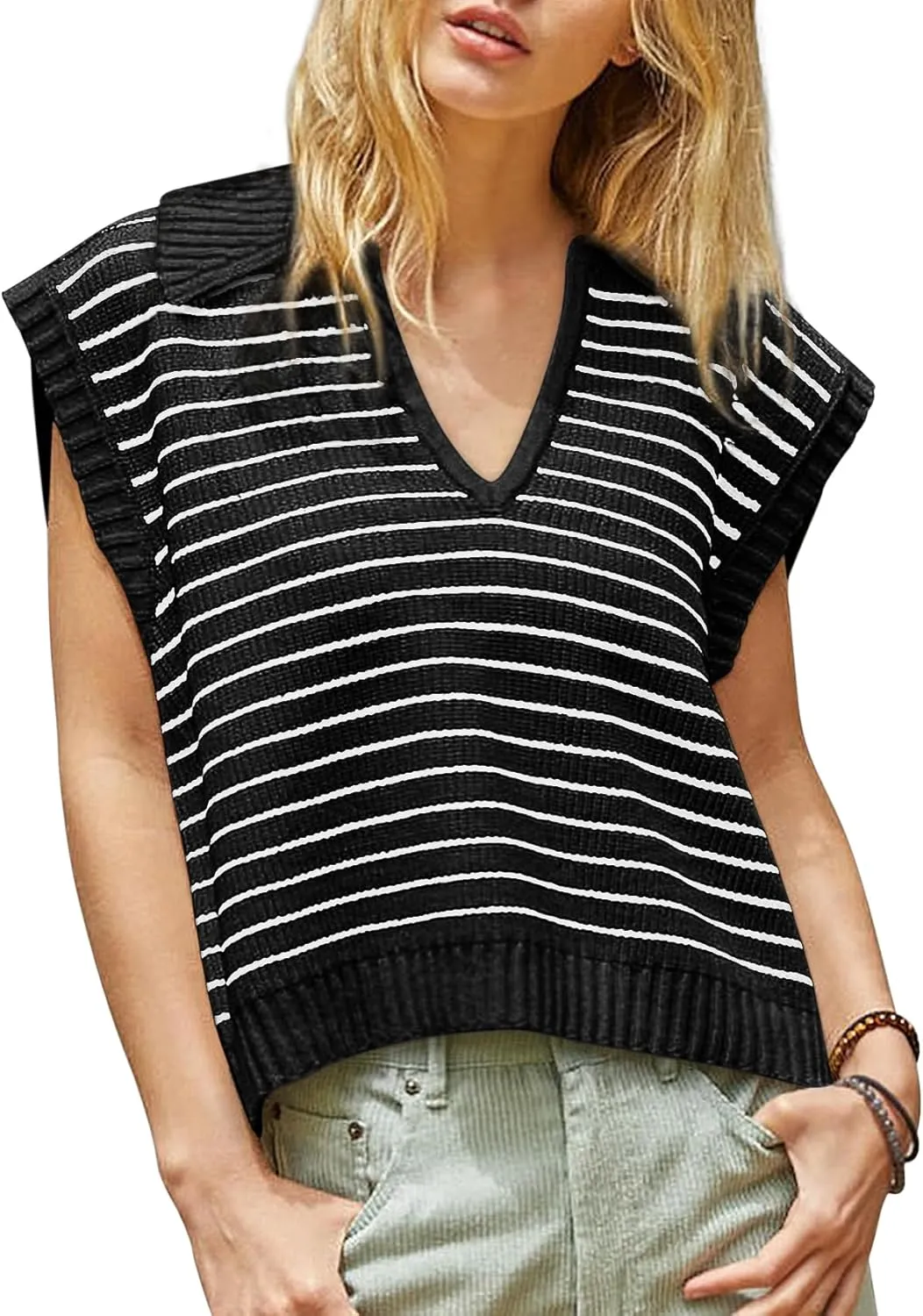 Yousify Summer Sweaters for Women 2025 V Neck Cap Sleeve Tops Sleeveless Spring Clothes Sweater Vest S-2XL