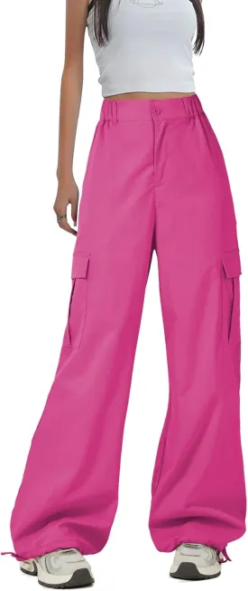 Zando Cargo Pants Women Y2K Baggy Cargo Pants Parachute Pants Trendy Stretchy High Waist Wide Leg Trousers with Pockets